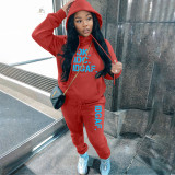 EVE Plus Size Letter Print Hooded Sweatshirt And Pant Casual Sport Suit GHF-131