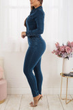 EVE Plus Size Fashion Long Sleeve Slim Denim Jumpsuit LX-3538