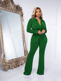 EVE Solid Long Sleeve Shirt And Micro Flare Pant 2 Piece Set YD-8672
