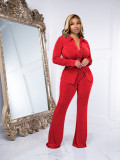 EVE Solid Long Sleeve Shirt And Micro Flare Pant 2 Piece Set YD-8672