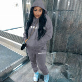 EVE Letter Print Plush Hooded Sweatshirt And Pant 2 Piece Set YFS-10301