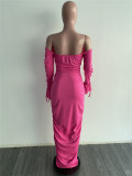 EVE Sexy One Shoulder Ruched Maxi Dress ME-Q686