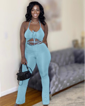 EVE Solid Halter Vest And Tie Up Pant Two Piece Set QIYF-1013