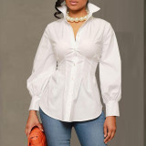 EVE Plus Size Solid Color Long Sleeve Lapel Shirt NY-10350