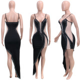 EVE Hot Drilling Sexy Sling Mesh See Through Maxi Dress SH-390427