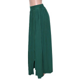 EVE Fashion Solid Zipper Split Midi Skirt SH-390442