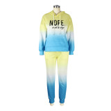 EVE Letter Print Gradient Hooded Sweatshirt Two Piece Pant Set XHSY-19525