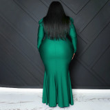 EVE Plus Size Fashion Solid Color Long Sleeve Evening Dress NNWF-7772