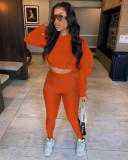 EVE Solid Color Hooded Crop Tops And Pant Two Piece Set YD-1072