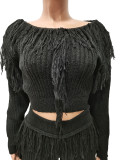 EVE Casual Solid Knits Long Sleeve Tassel Two Piece Set CM-8647