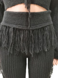 EVE Casual Solid Knits Long Sleeve Tassel Two Piece Set CM-8647