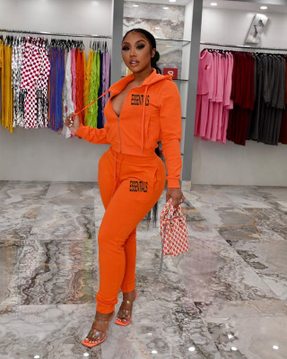 EVE Casual Sport Solid Color Hooded And Pant Two Piece Set XMF-212