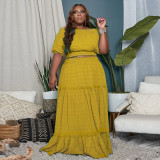 EVE Plus Size Solid Short Tops And Maxi Skirt 2 Piece Set NNWF-3049