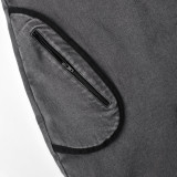 EVE Solid Color Zipper Splicing Long Sleeve Denim Jumpsuit GBTF-9063