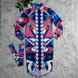 EVE Long Sleeve Print Slim Shirt Dress(With Waist Belt) GYSF-7147