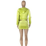 EVE Solid Color Tube Tops+Velvet Coat+Mini Skirt 3 Piece Set NYMF-6006