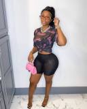 EVE Letter Print Sexy See-through Short Sleeve Shorts 2 Piece Set GSMJ-88888
