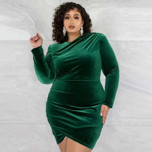 EVE Plus Size Solid Color O Neck Mini Dress NNWF-7777