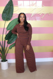 Plus Size Long Sleeve Tops And Wide Leg Pant Stripe 2 Piece Set BLX-62002