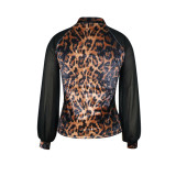 EVE Gold Velvet Leopard Print Chiffon Stitching Sleeve T Shirt TE-4524