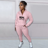 EVE Letter Print Plush Pullover And Pant Sport 2 Piece Set NYF-8132