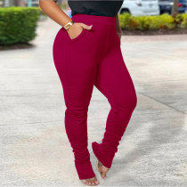 EVE Plus Size Casual Solid Color Slim Ruched Pant XHSY-19534
