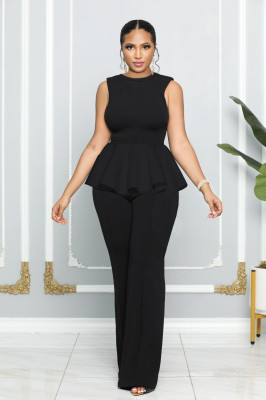 EVE Solid Color Sleeveless Ruffles Jumpsuit MIL-L394