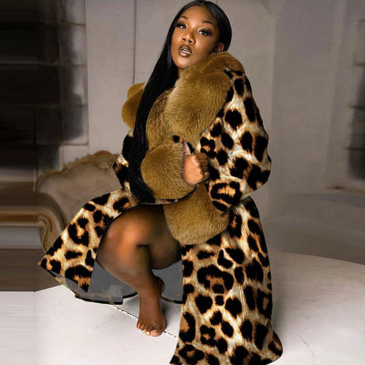 EVE Plus Size Casual Removable Fur Collar Printed Coat NY-2621