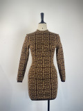 EVE Fashion Print Long Sleeve Knits Bodycon Dress GWDS-230111