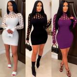 EVE Sexy Hollow Out Long Sleeve Knits Bodycon Dress GWDS-230112