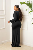 EVE Plus Size Solid Color Long Sleeve Long Dress GYLY-9453