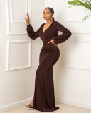 EVE Plus Size Solid Color Long Sleeve Long Dress GYLY-9453