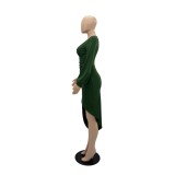 EVE Long Sleeve V-neck Irregular Sexy Slim Midi Dress GYLY-9907