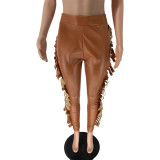EVE Plus Size PU Leather Tassel Skinny Pant WAF-77525