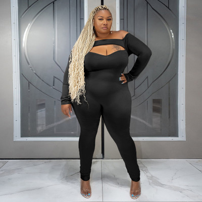 EVE Plus Size Casual Long Sleeve Hollow Jumpsuit ONY-7040