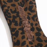 EVE Children's Fashion Riped Hole Leopard Print Flared Pants YKTZ-206