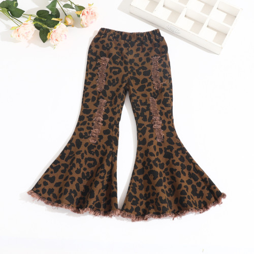 EVE Children's Fashion Riped Hole Leopard Print Flared Pants YKTZ-206