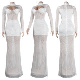 EVE Slim Fit See Through Hot Diamond Maxi Dress NY-2620