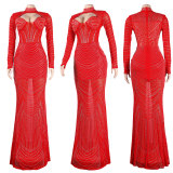 EVE Slim Fit See Through Hot Diamond Maxi Dress NY-2620