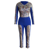 EVE Sequine Splice Long Sleeve Pants Two Piece Set TE-4533