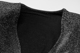 EVE U-neck Padded Shoulder Flared Sleeve Ruffle Sexy Mini Dress GKLK-10544