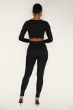 EVE Low Collar Rib Sports Casual Long Sleeve Pants Two Piece Set ME-8274