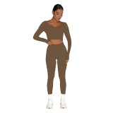 EVE Low Collar Rib Sports Casual Long Sleeve Pants Two Piece Set ME-8274