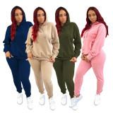 EVE Solid Color Sweatshirt And Pants Sports Casual Two Piece Set IV-8352