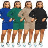 EVE Solid Color Casual Sweatshirt Shorts Two Piece Set JH-325
