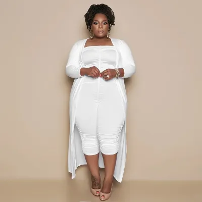 EVE Plus Size Solid Jumpsuit And Coat Two Piece Set NNWF-3021