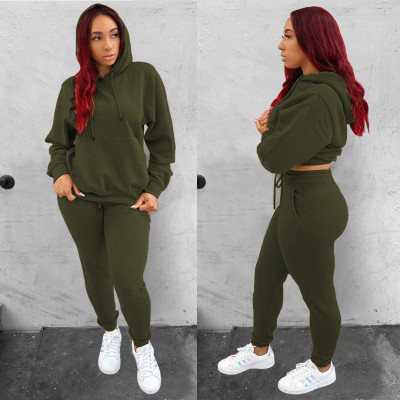 EVE Solid Color Sweatshirt And Pants Sports Casual Two Piece Set IV-8352