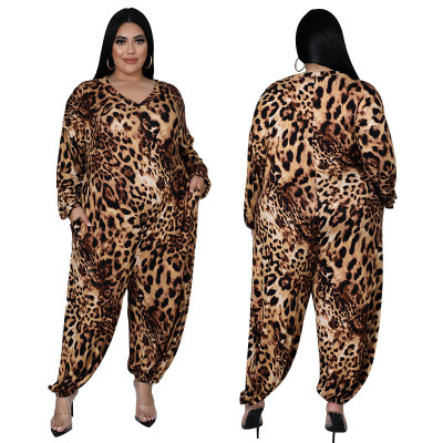 EVE Plus Size Leopard Print Jumpsuit NNWF-3194