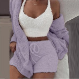 EVE Plus Size Plush Pajamas Home Wear Casual Three Piece Short Set GLYY-629