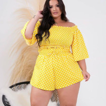 EVE Plus Size Polka Dots Print Tops And Short 2 Piece Set NNWF-3001
